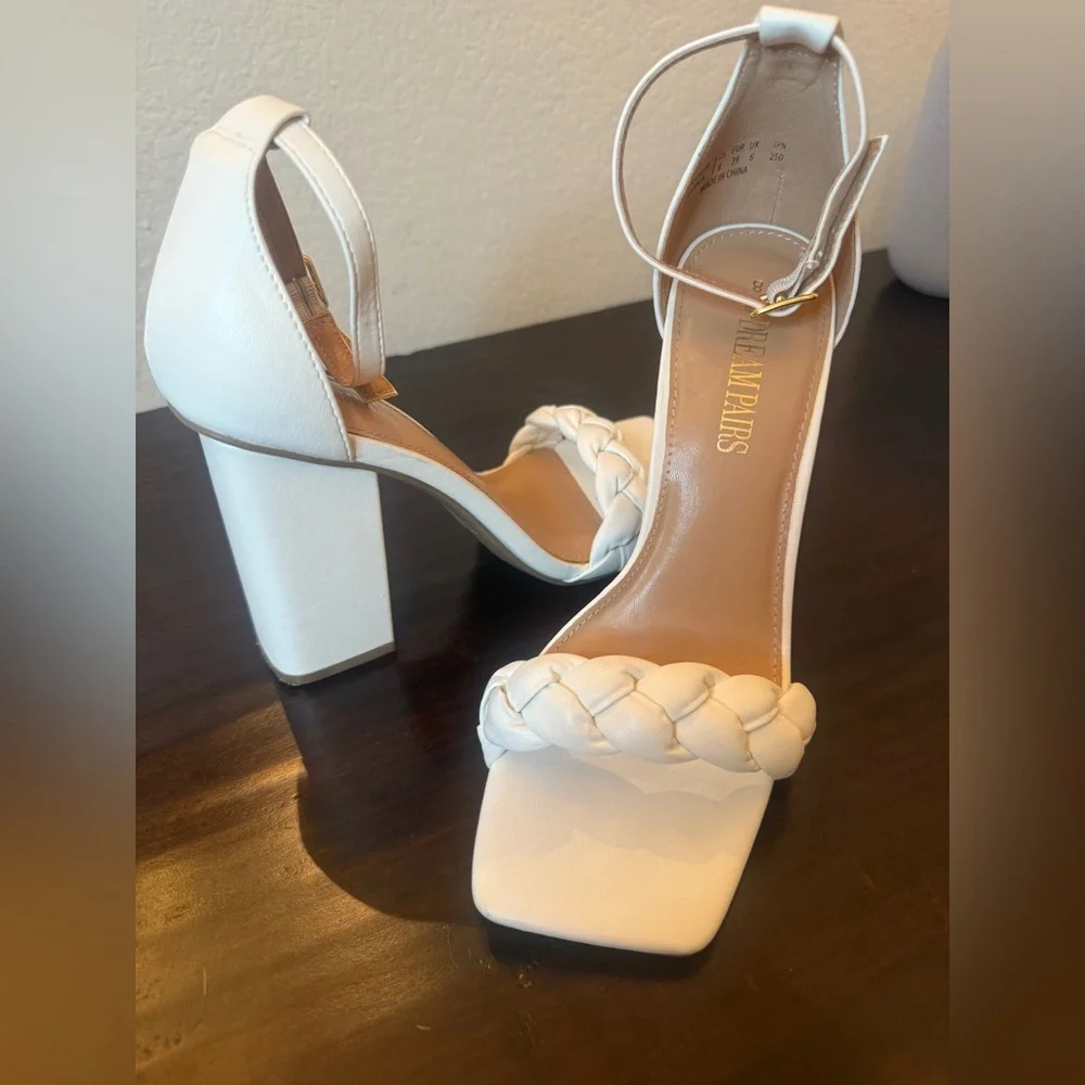 Dream Pairs EUCWhite Sandals  with Ankle strap. Block Heel  & Braided upper sz 8